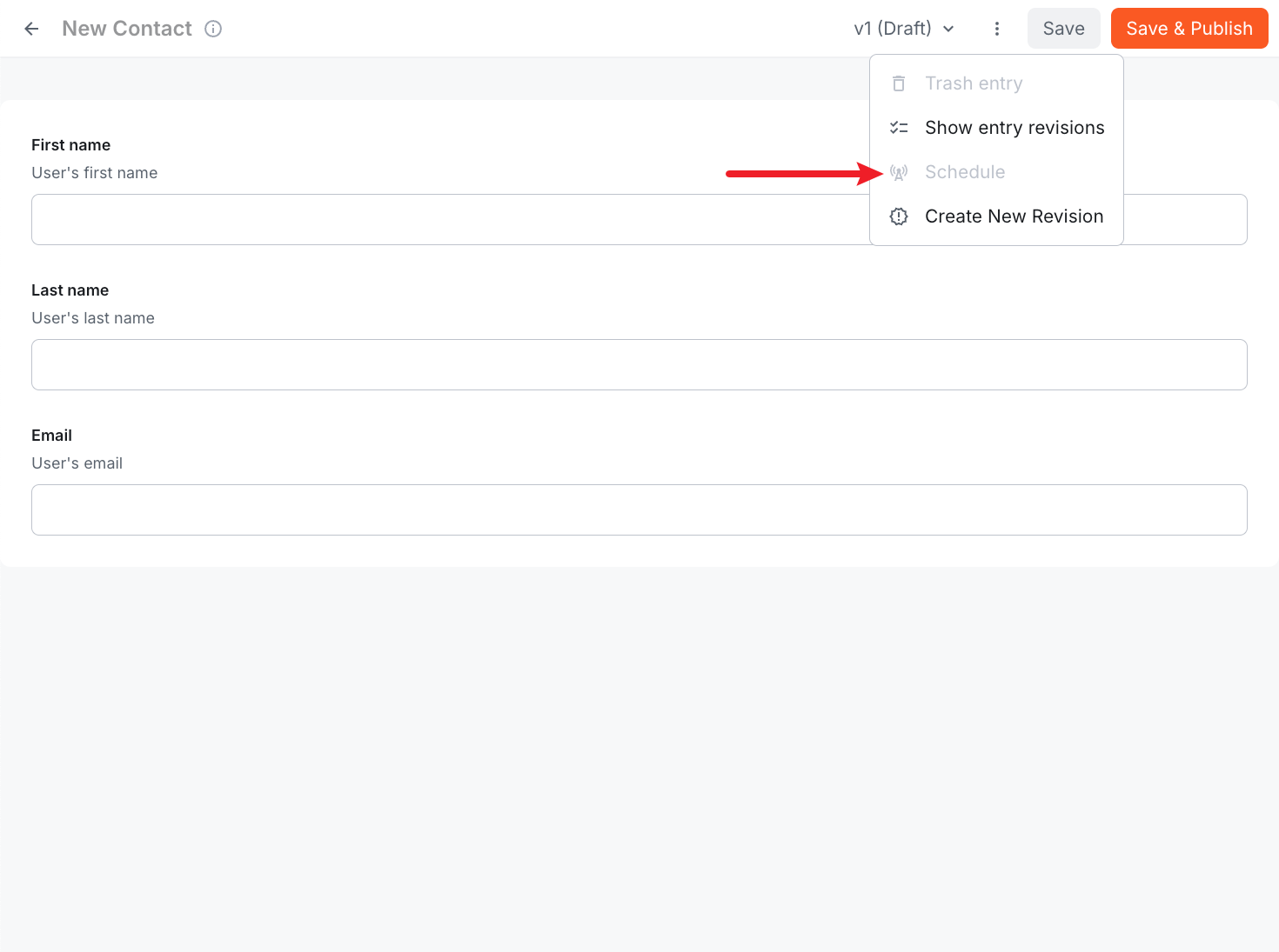 Schedule menu item disabled on unsaved entries